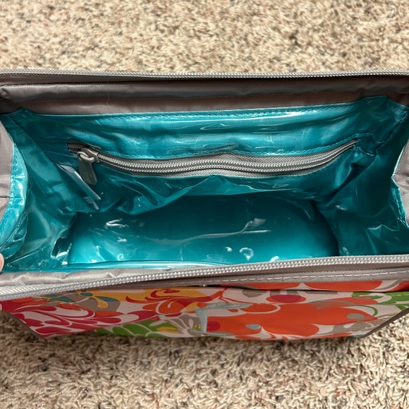 Thirty-One Cosmetic Bag Set - Island Damask & Turquoise Teal 9X10 Plastic Lined - Picture 6 of 12